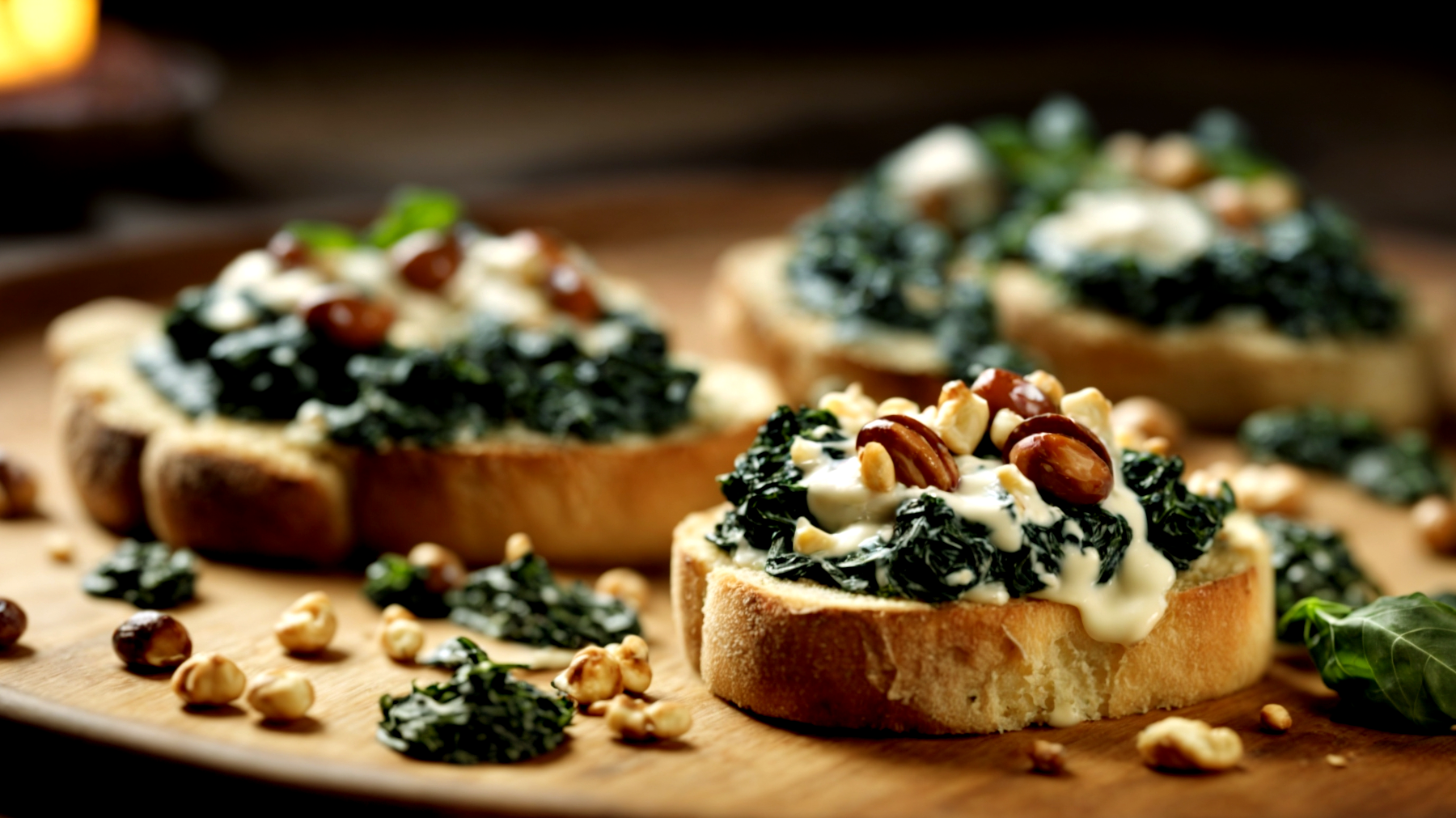 Crostini gorgonzola nocciole cavolo nero"