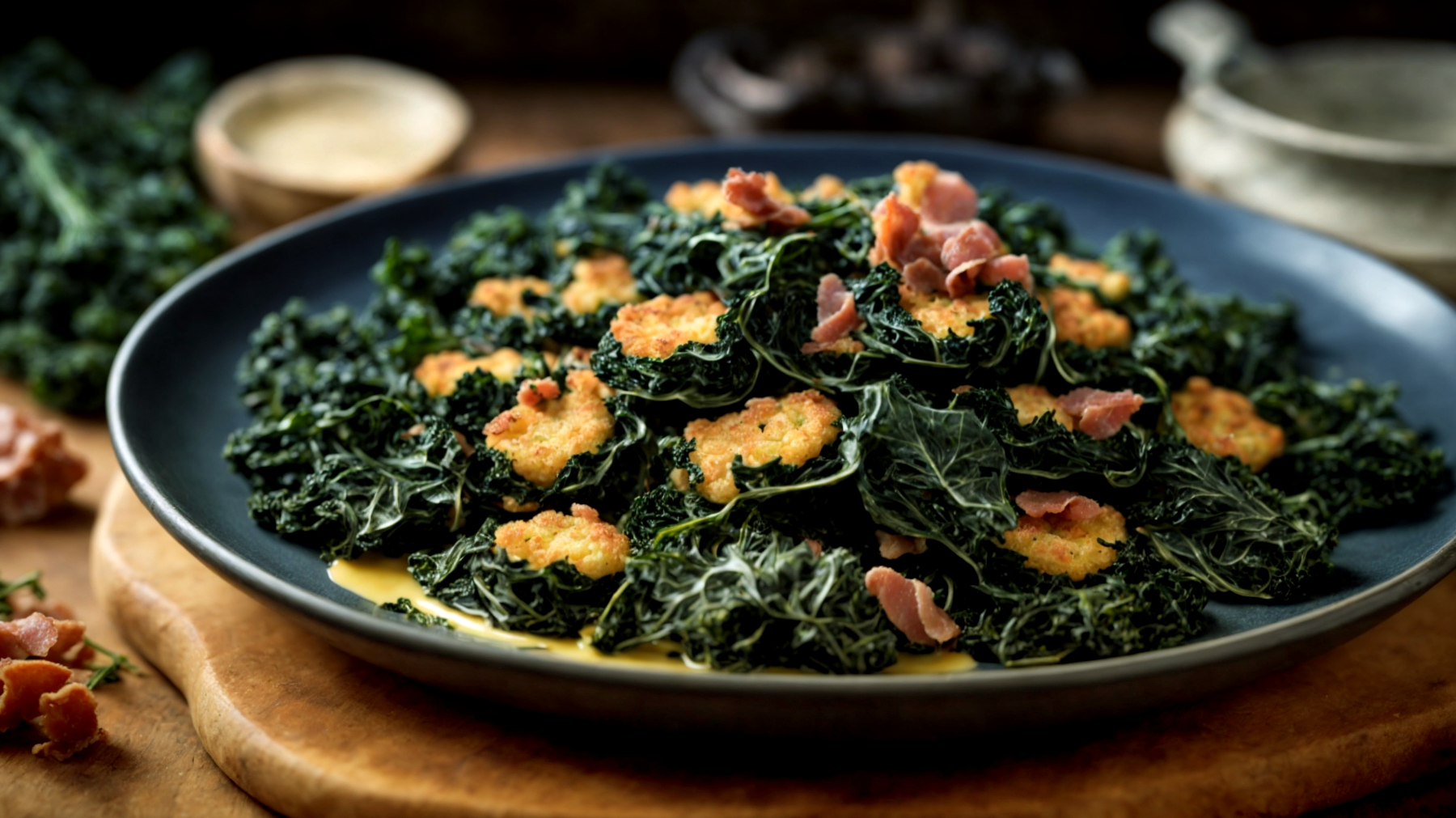 Frittelle di riso pancetta croccante cavolo nero"