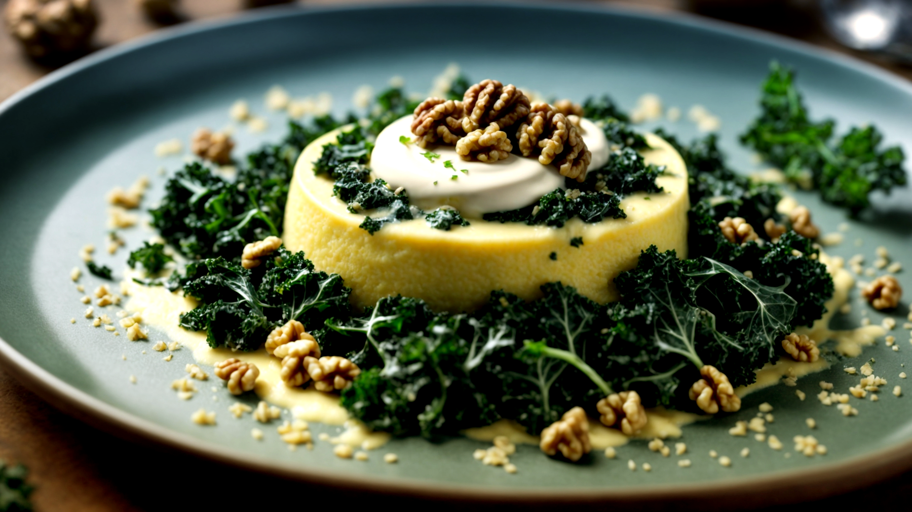 polenta cavolo nero noci croccanti"